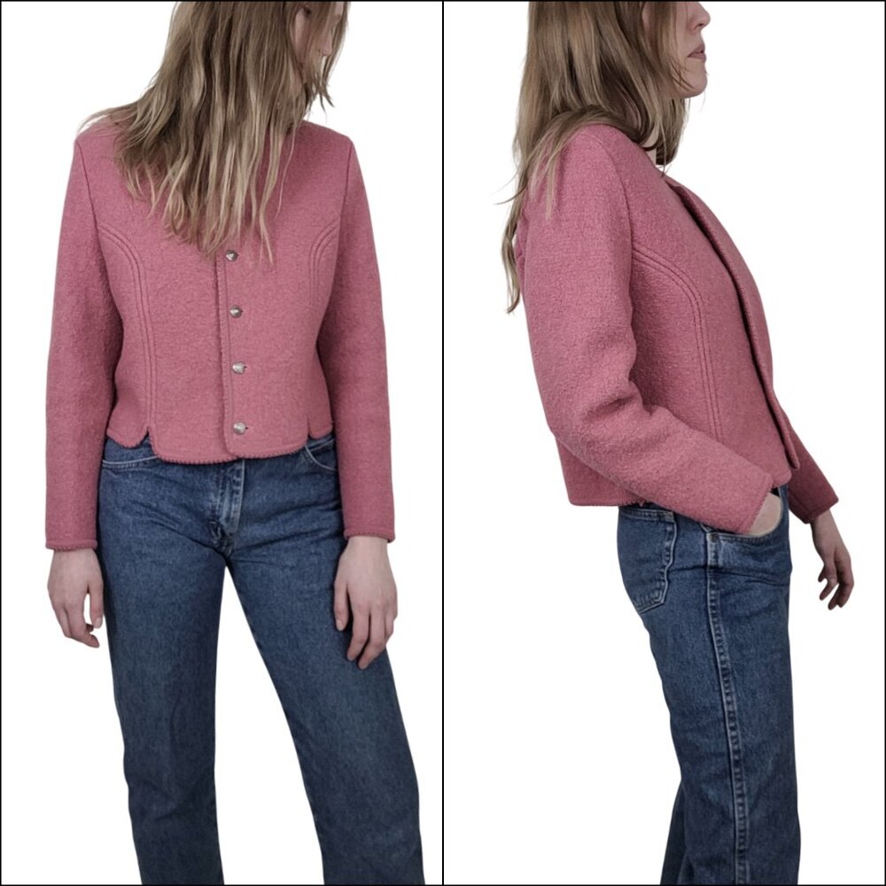 Vintage TALBOTS Mauve Pink Boiled Wool Jacket women's MED size 12 Button Front - Picture 8 of 9